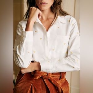 Sezane embroidered gold hearts long sleeve shirt - tomboy shirt